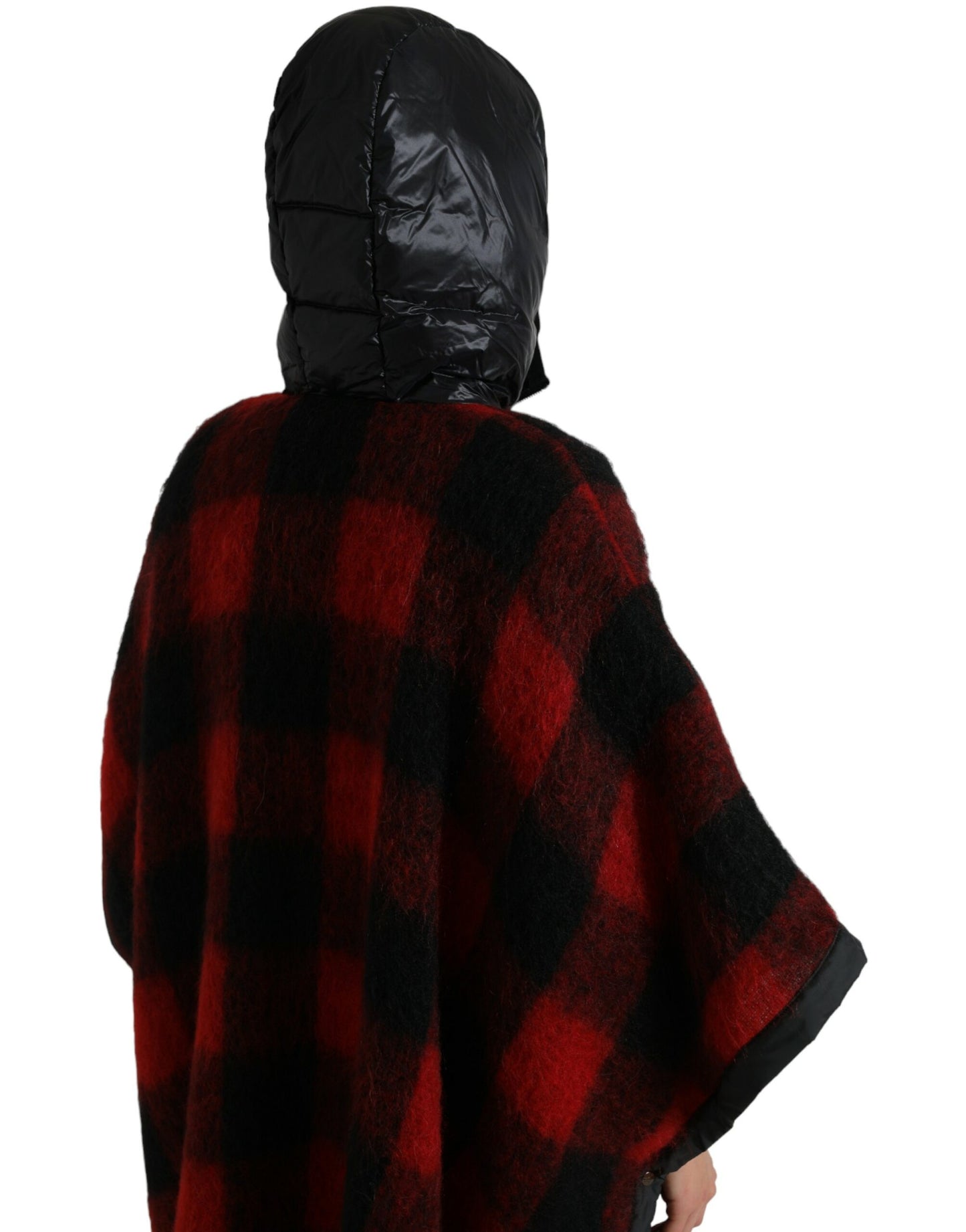 Veste poncho à capuche à carreaux de buffle noir et rouge Dolce &amp; Gabbana