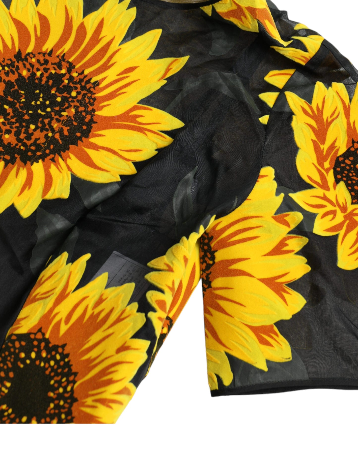 Robe mi-longue trapèze en nylon noir à imprimé tournesol Dolce &amp; Gabbana