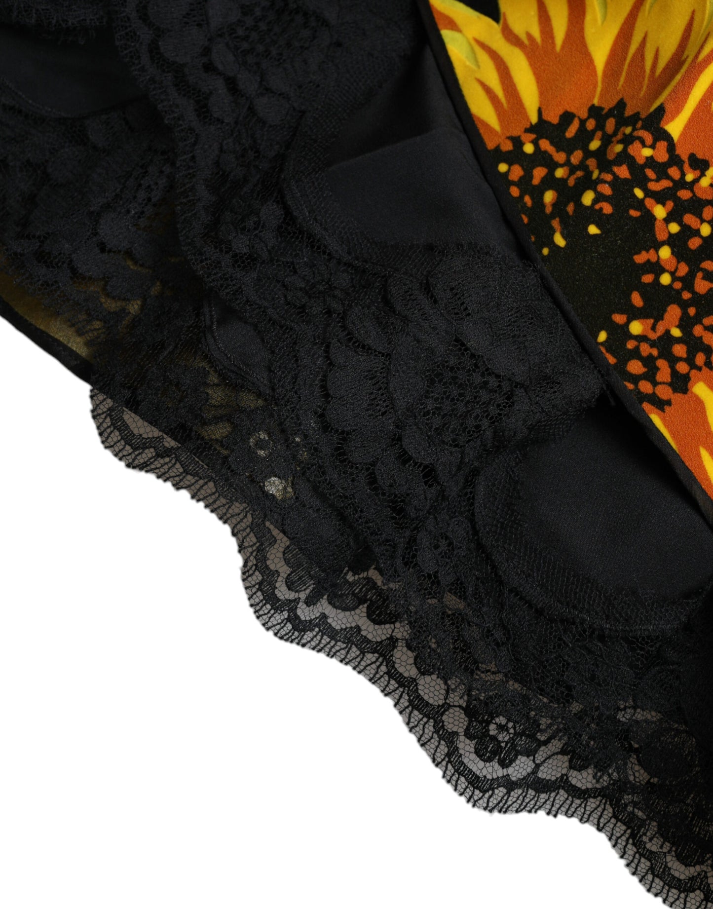 Robe mi-longue trapèze en nylon noir à imprimé tournesol Dolce &amp; Gabbana