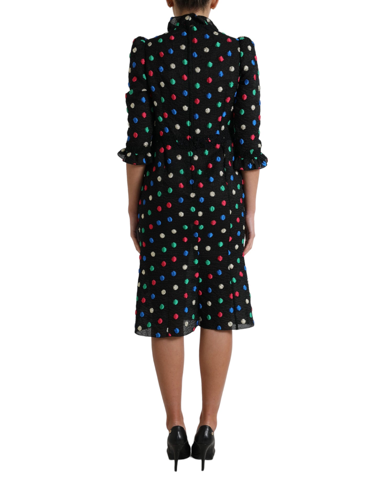 Robe midi noire à volants en coton à pois Dolce &amp; Gabbana