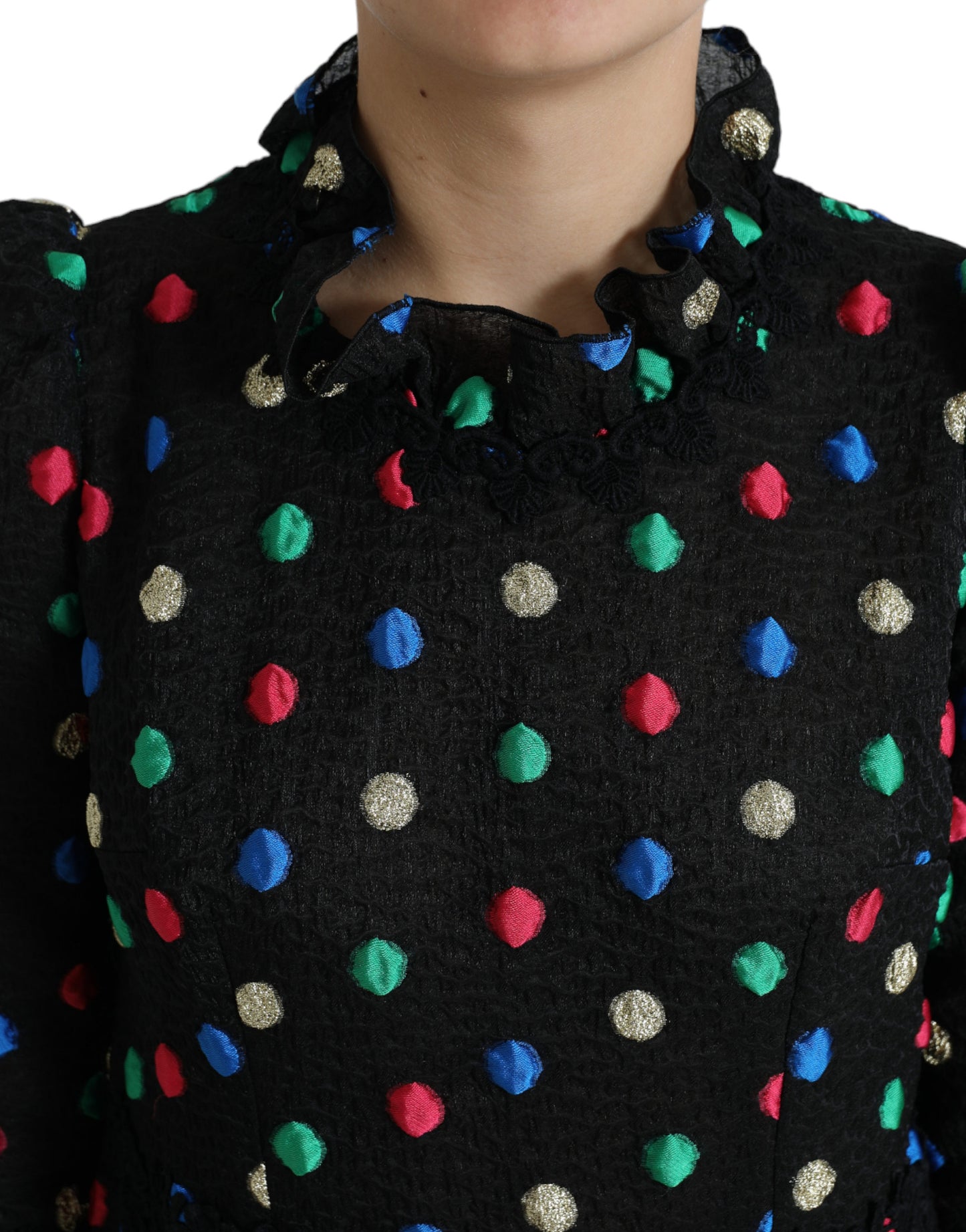 Robe midi noire à volants en coton à pois Dolce &amp; Gabbana