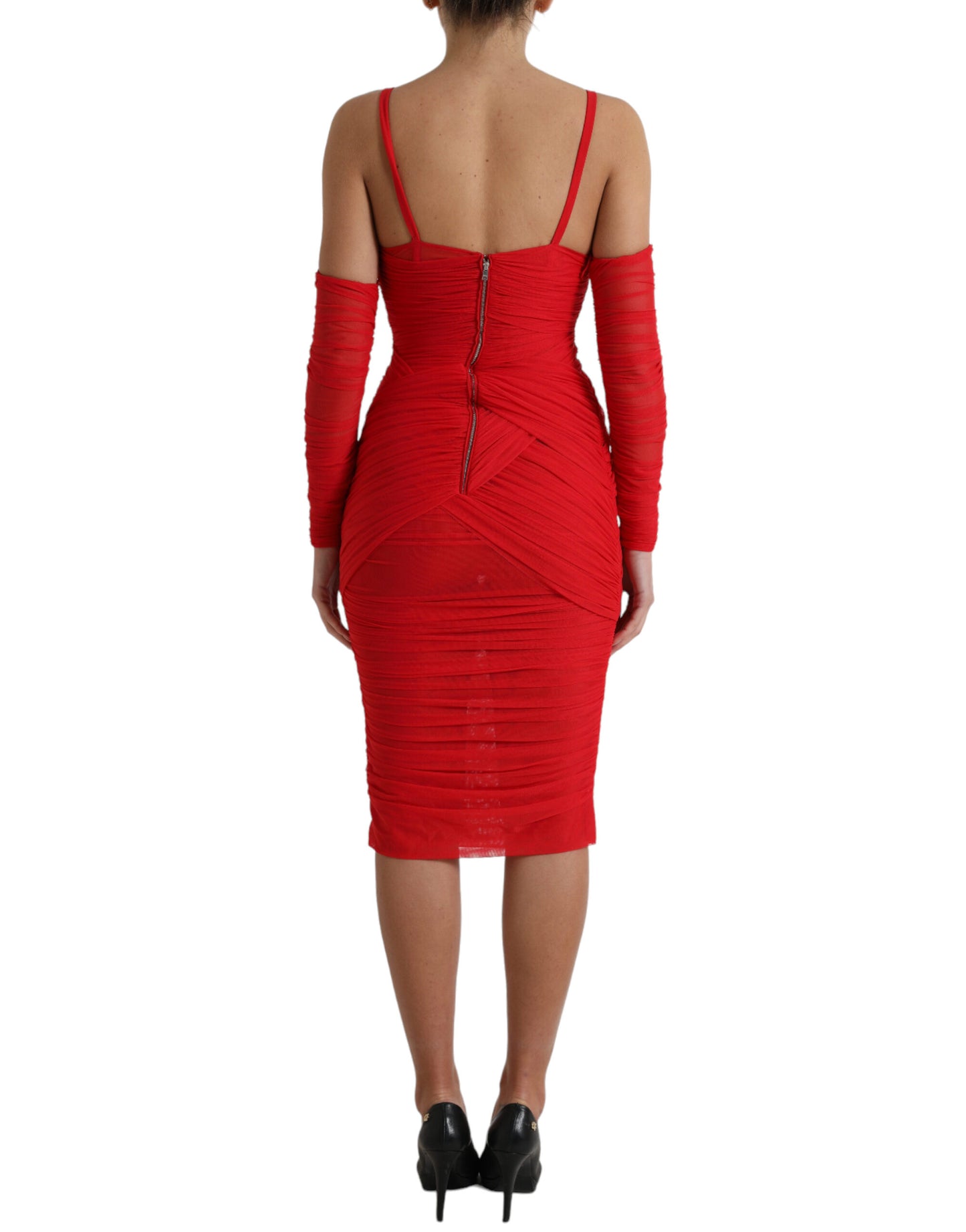 Robe midi découpée en nylon stretch rouge Dolce &amp; Gabbana