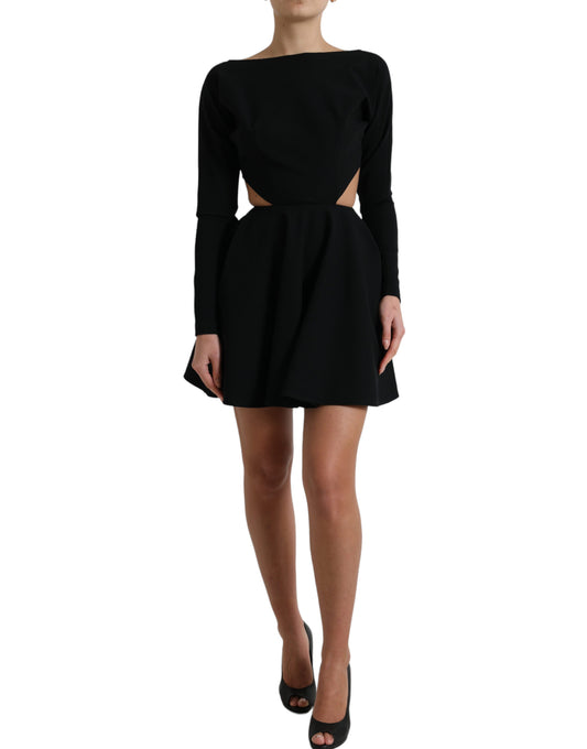 Robe courte trapèze à manches longues en viscose noire Dolce &amp; Gabbana