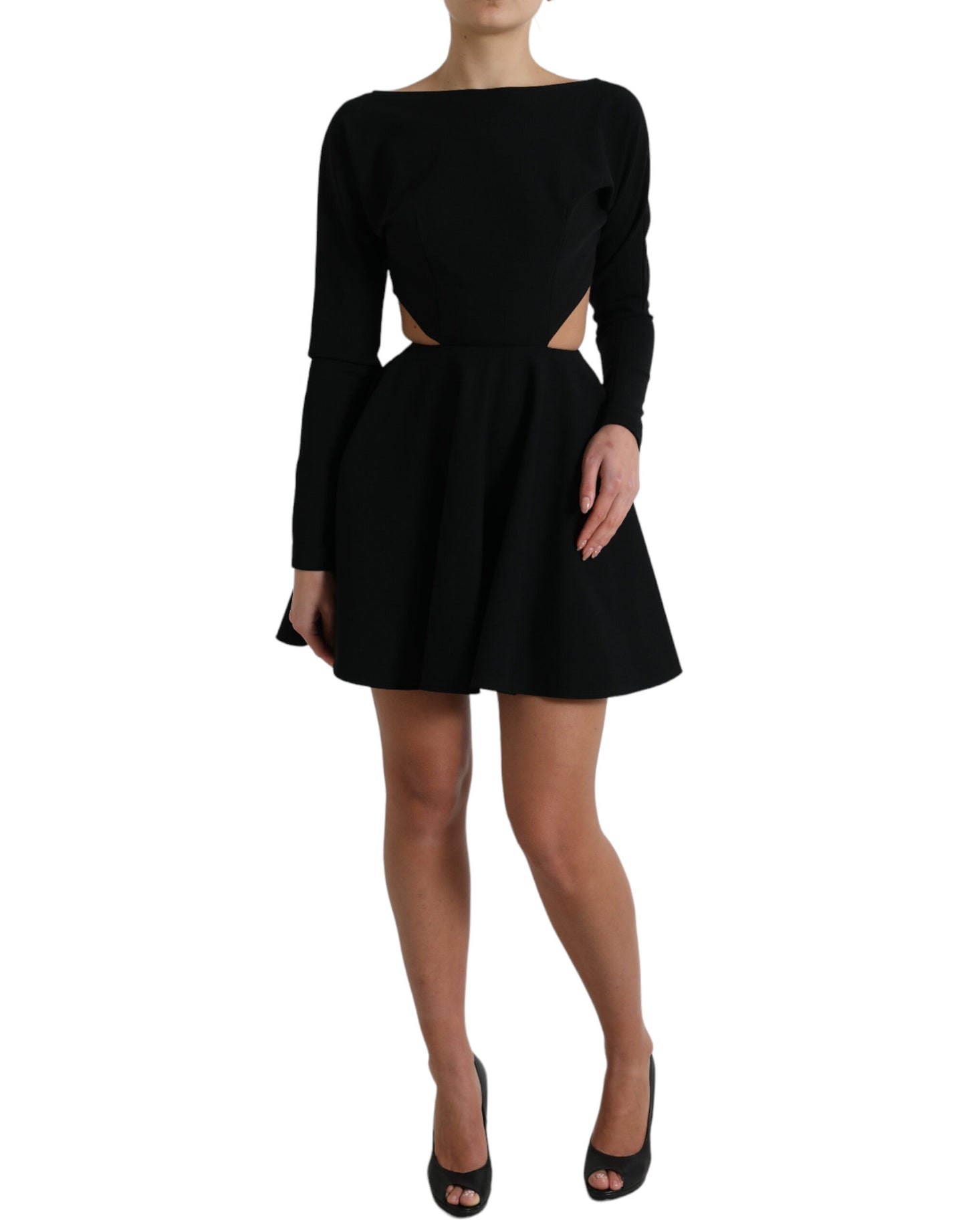 Robe courte trapèze à manches longues en viscose noire Dolce &amp; Gabbana