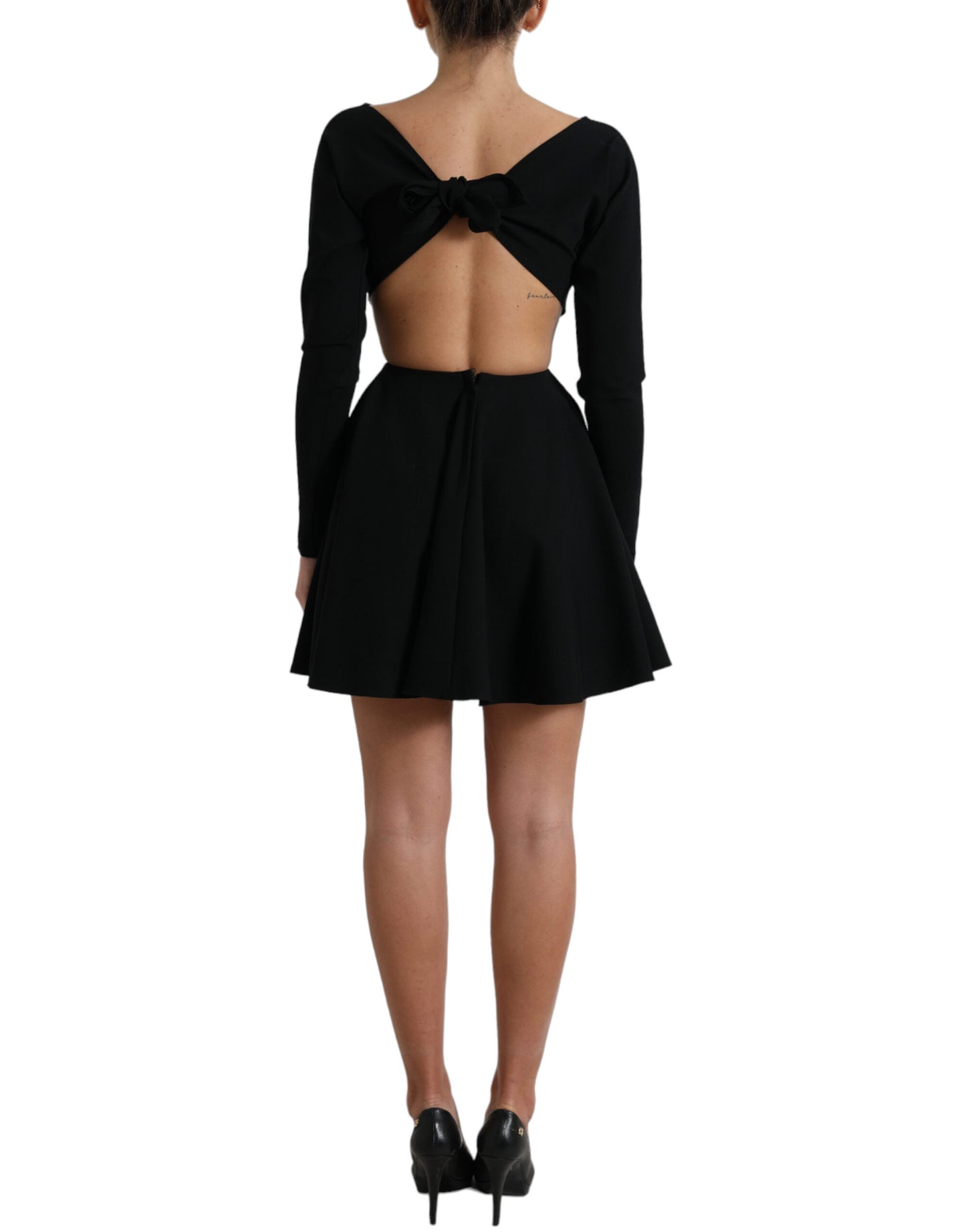 Robe courte trapèze à manches longues en viscose noire Dolce &amp; Gabbana