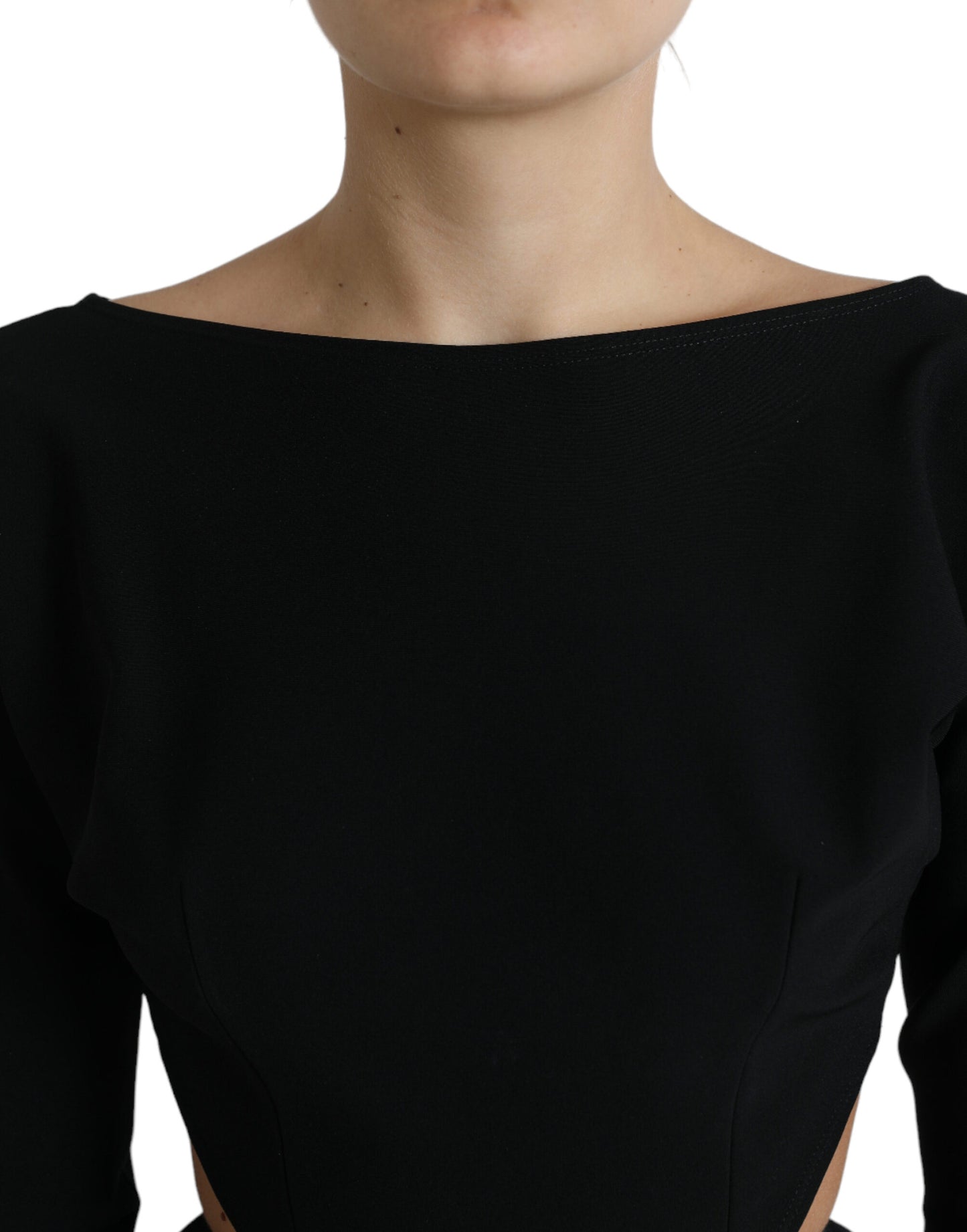 Robe courte trapèze à manches longues en viscose noire Dolce &amp; Gabbana
