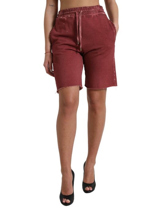 Dolce &amp; Gabbana – Kastanienbraune Sweatshorts aus Baumwolle mit hoher Taille