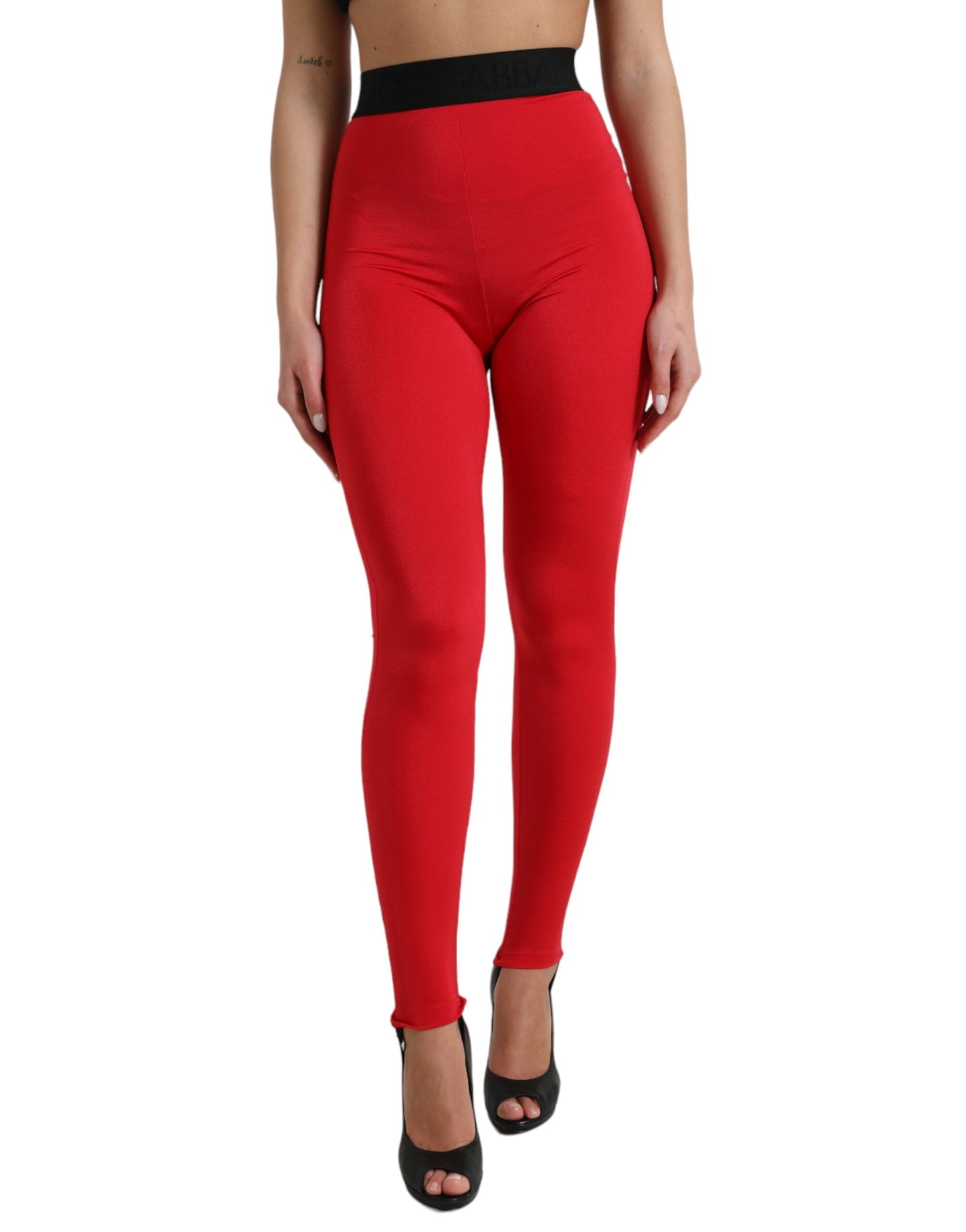 Pantalon legging slim Dolce &amp; Gabbana en nylon rouge avec logo DG