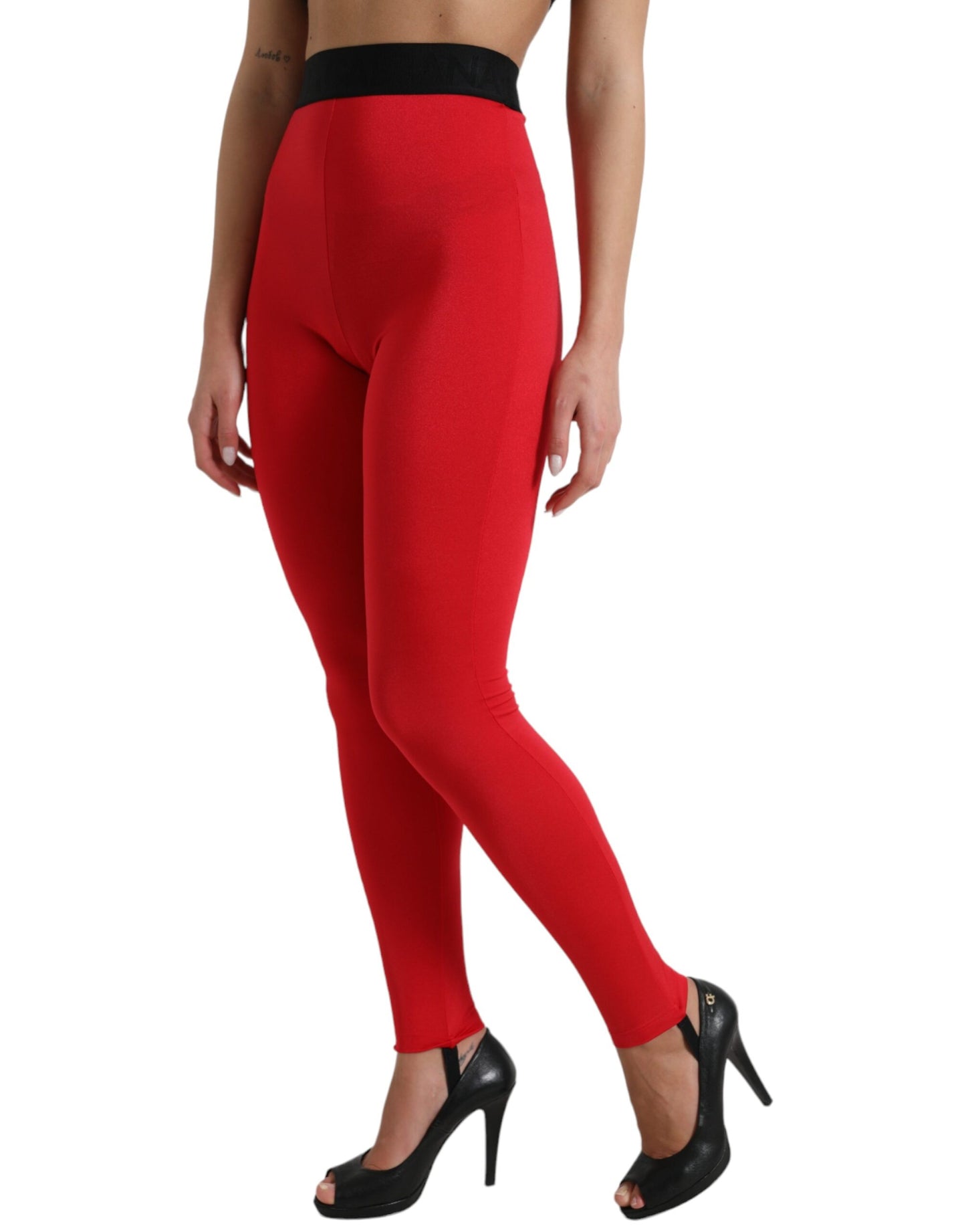 Pantalon legging slim Dolce &amp; Gabbana en nylon rouge avec logo DG