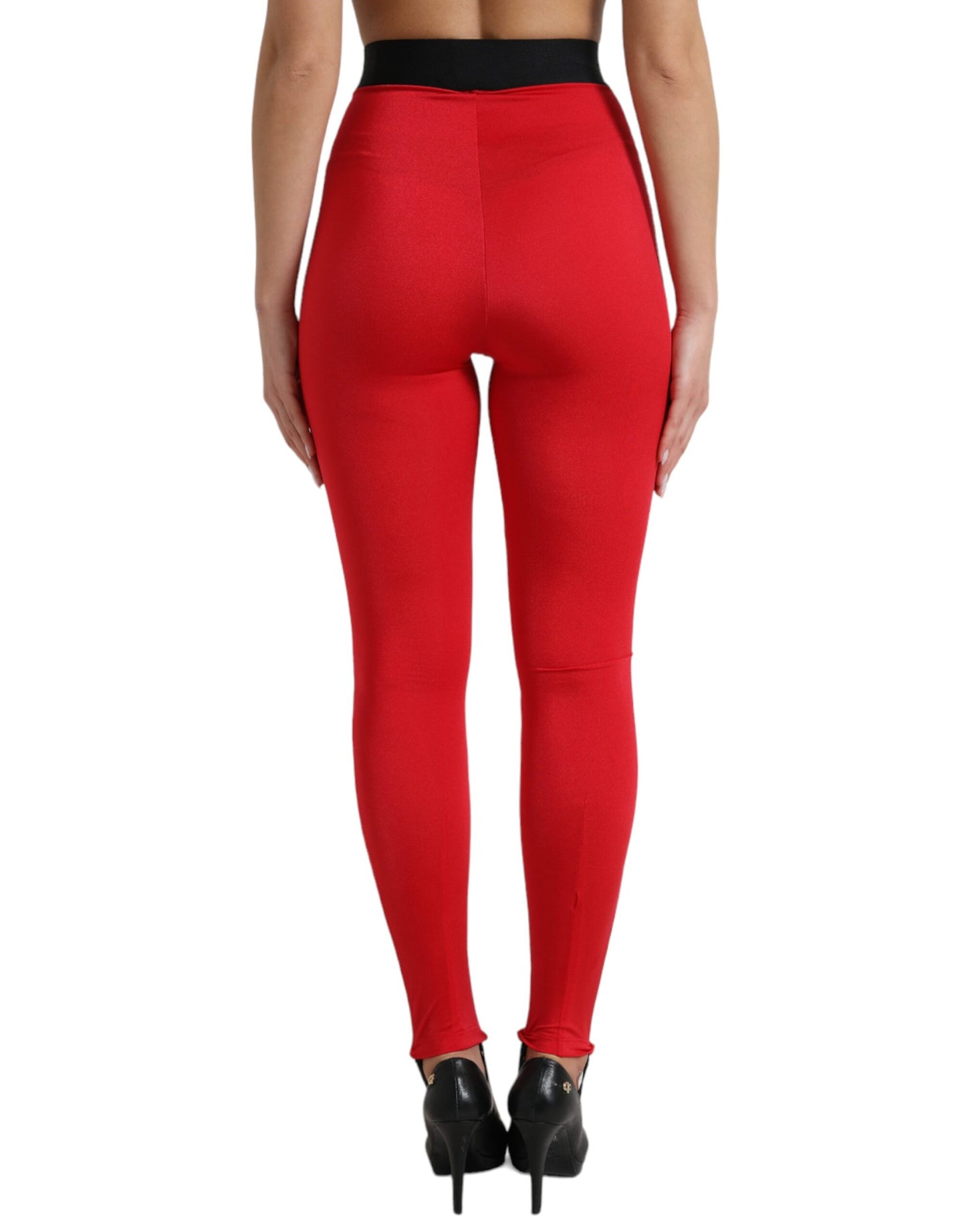 Pantalon legging slim Dolce &amp; Gabbana en nylon rouge avec logo DG