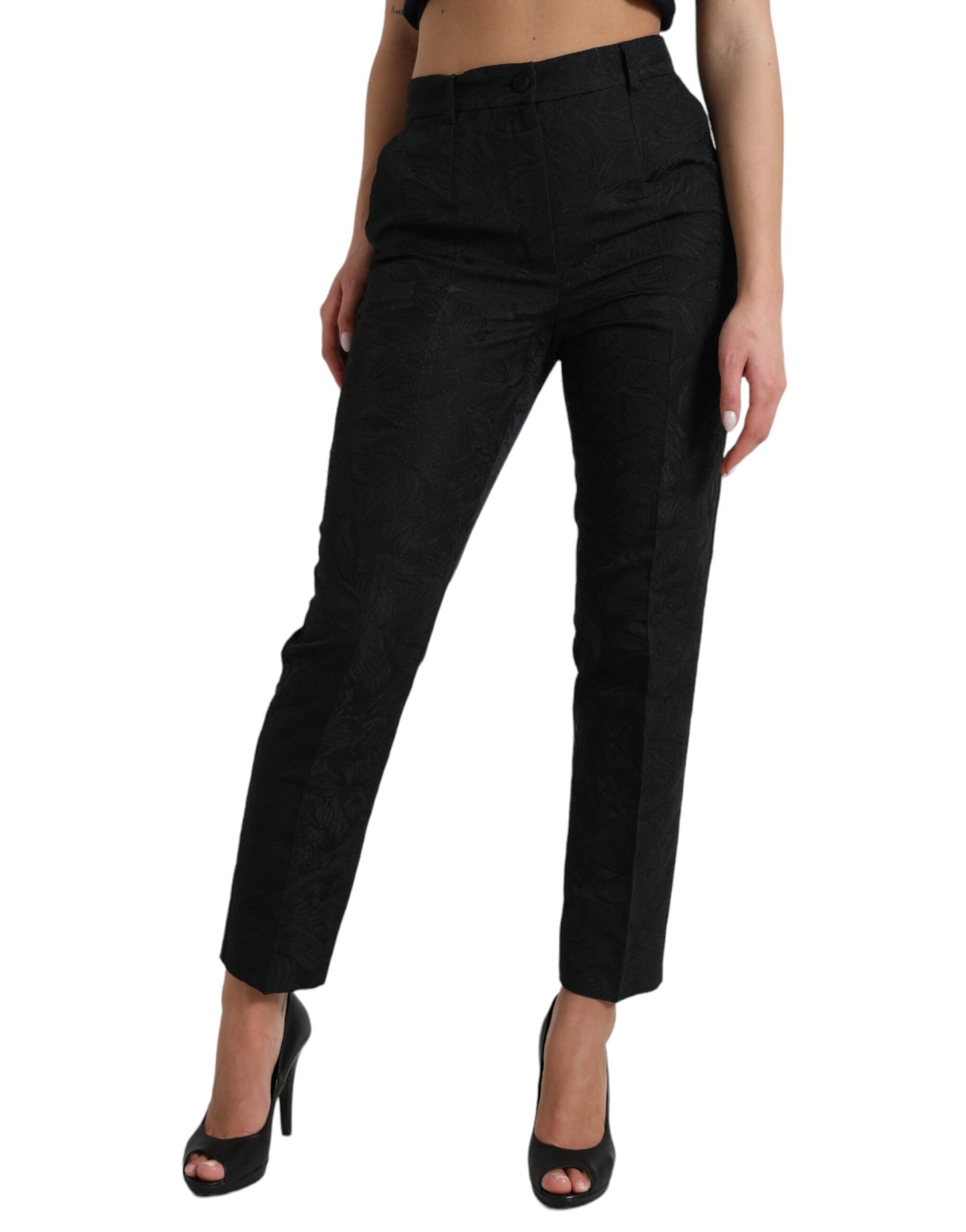 Pantalon fuselé taille haute en polyester noir Dolce &amp; Gabbana