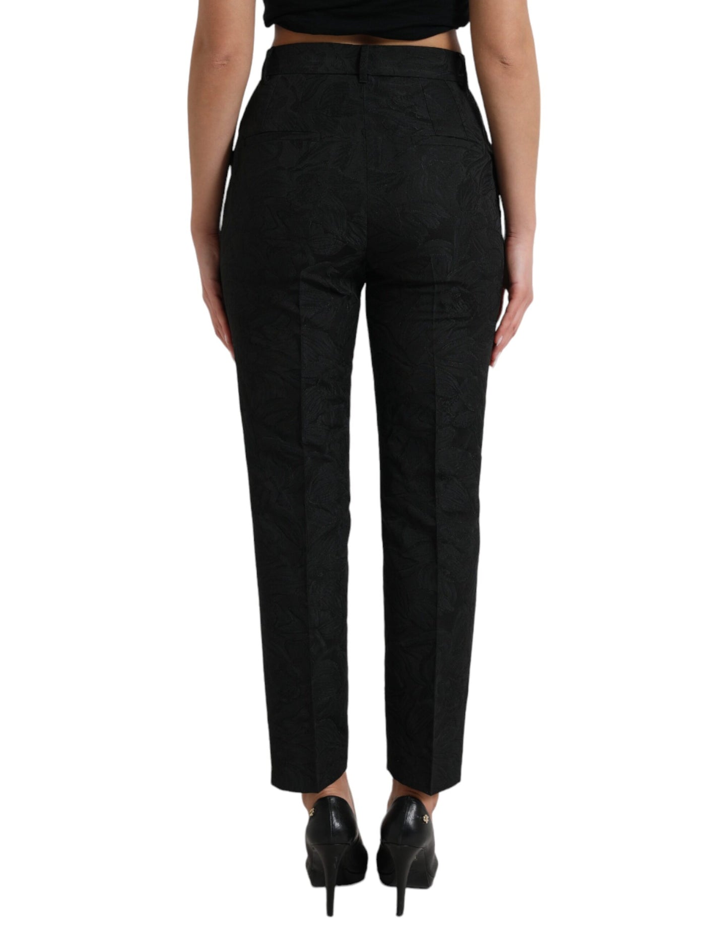 Pantalon fuselé taille haute en polyester noir Dolce &amp; Gabbana