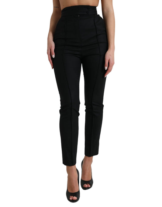 Pantalon fuselé taille haute en laine noire Dolce &amp; Gabbana