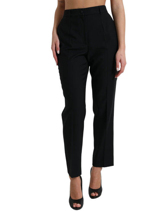 Pantalon droit taille haute en laine noire Dolce &amp; Gabbana