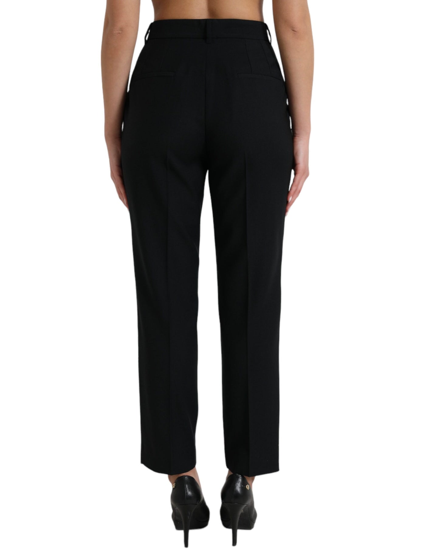 Pantalon droit taille haute en laine noire Dolce &amp; Gabbana