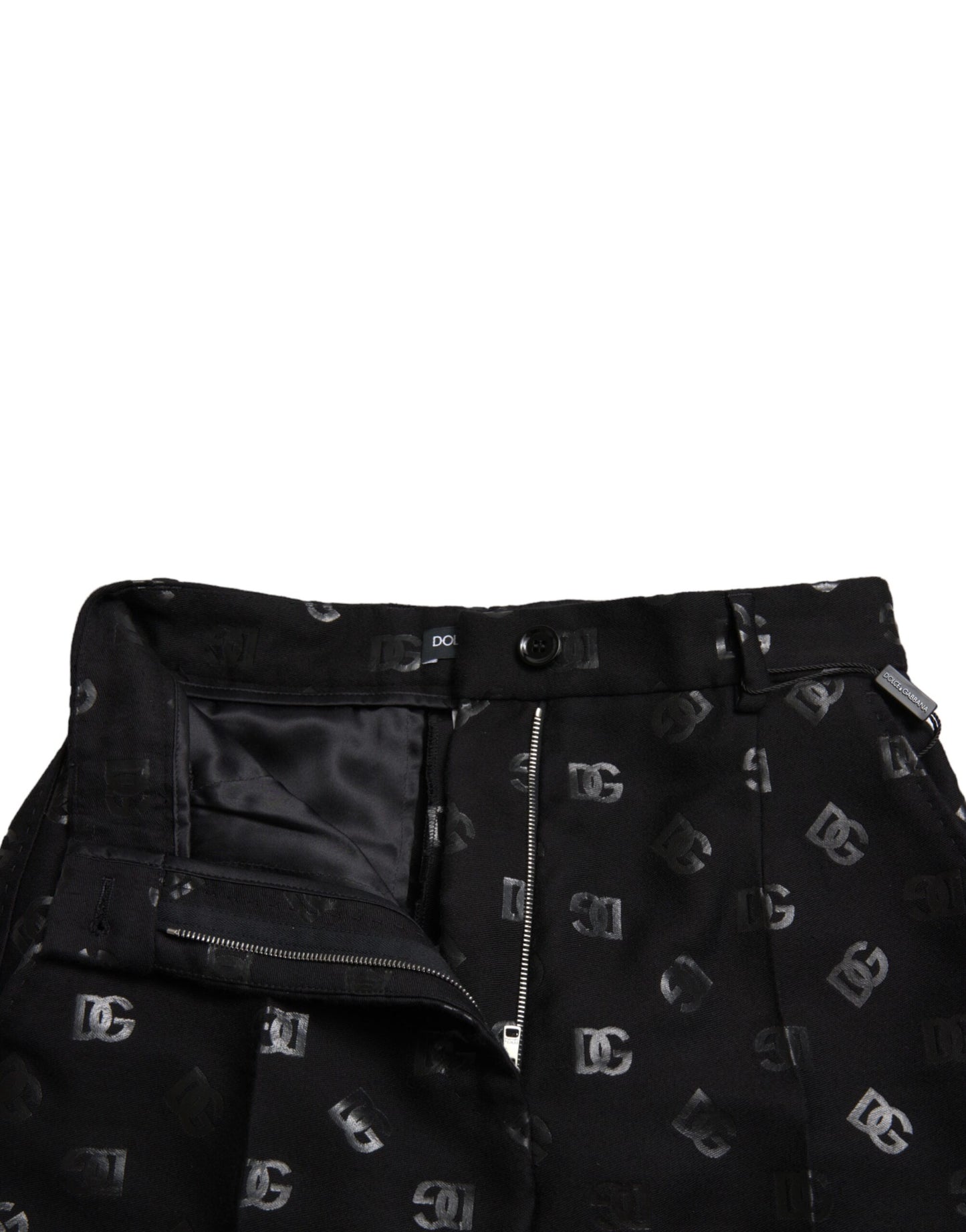 Pantalon droit taille haute en laine noire Dolce &amp; Gabbana avec logo DG