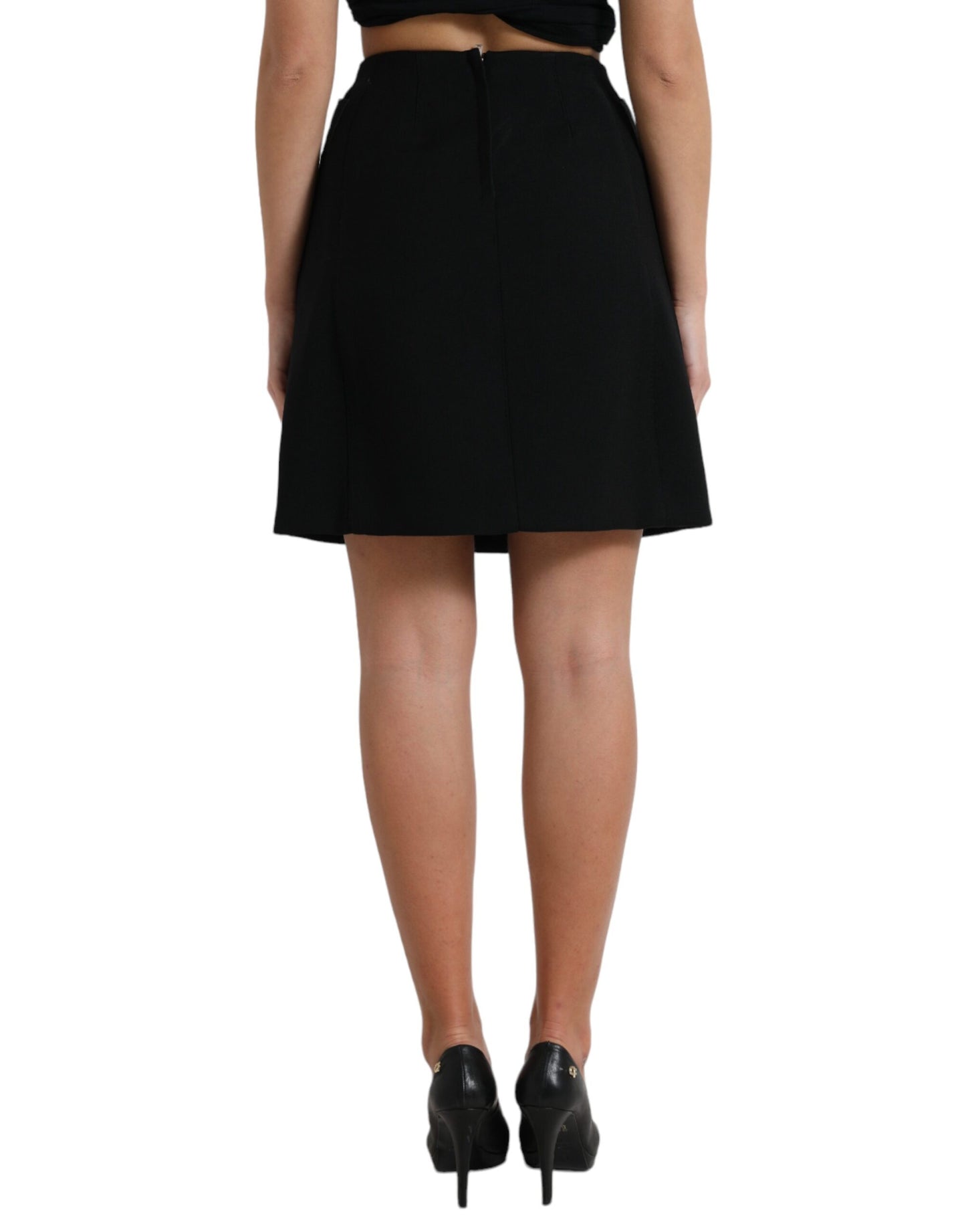 Mini-jupe Aline taille haute à boutons en laine noire Dolce &amp; Gabbana