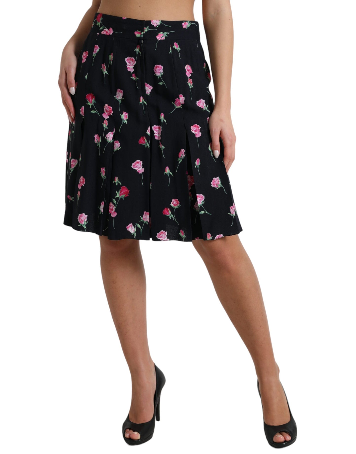 Jupe trapèze taille haute longueur genou Dolce &amp; Gabbana Black Rose