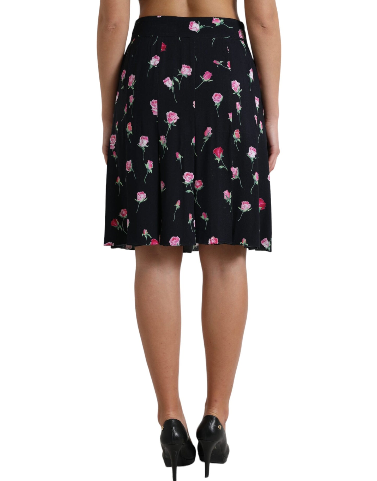 Jupe trapèze taille haute longueur genou Dolce &amp; Gabbana Black Rose
