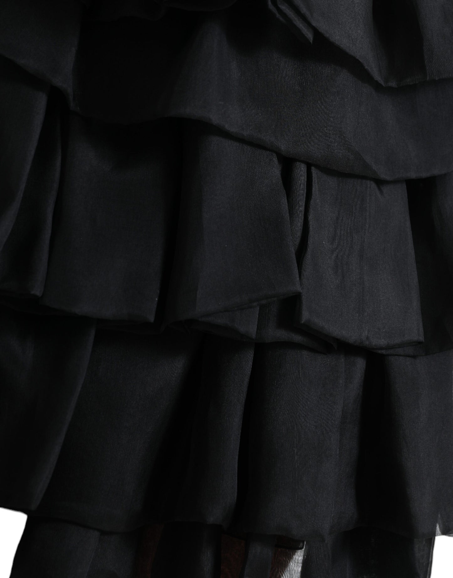 Mini-jupe taille haute en soie noire à volants Dolce &amp; Gabbana