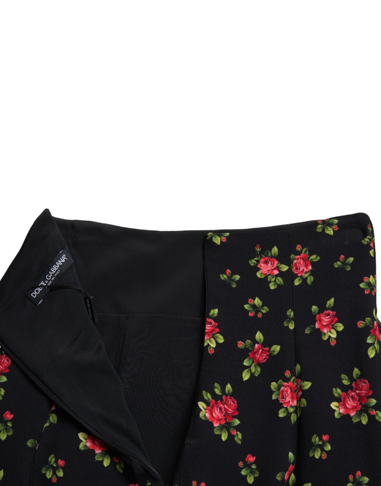 Mini-jupe trapèze taille haute à imprimé roses noires Dolce &amp; Gabbana