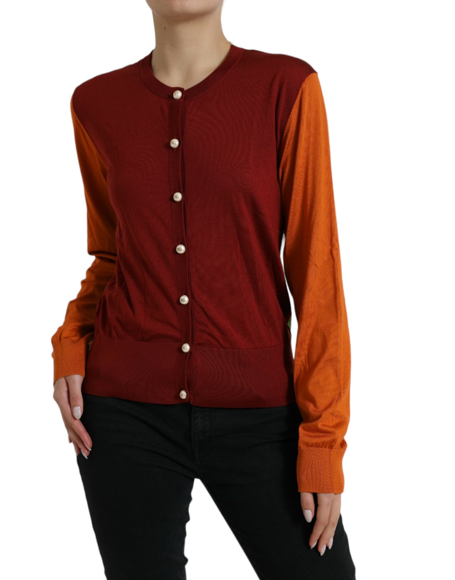 Dolce &amp; Gabbana Cardigan multicolore Pull ras du cou en soie color block