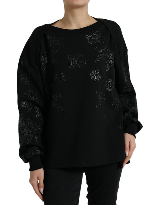 Pull noir Dolce &amp; Gabbana avec logo floral appliqué