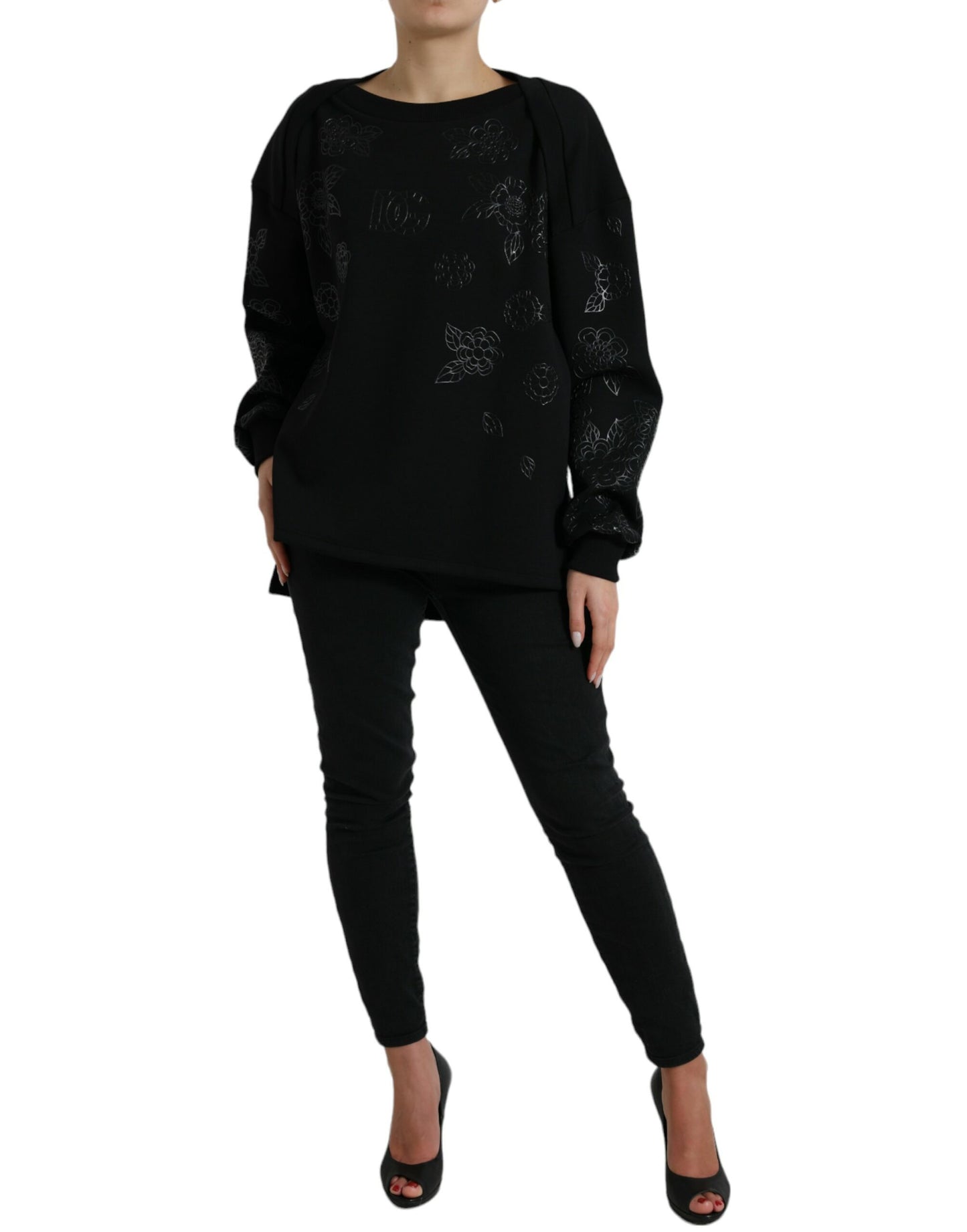 Pull noir Dolce &amp; Gabbana avec logo floral appliqué
