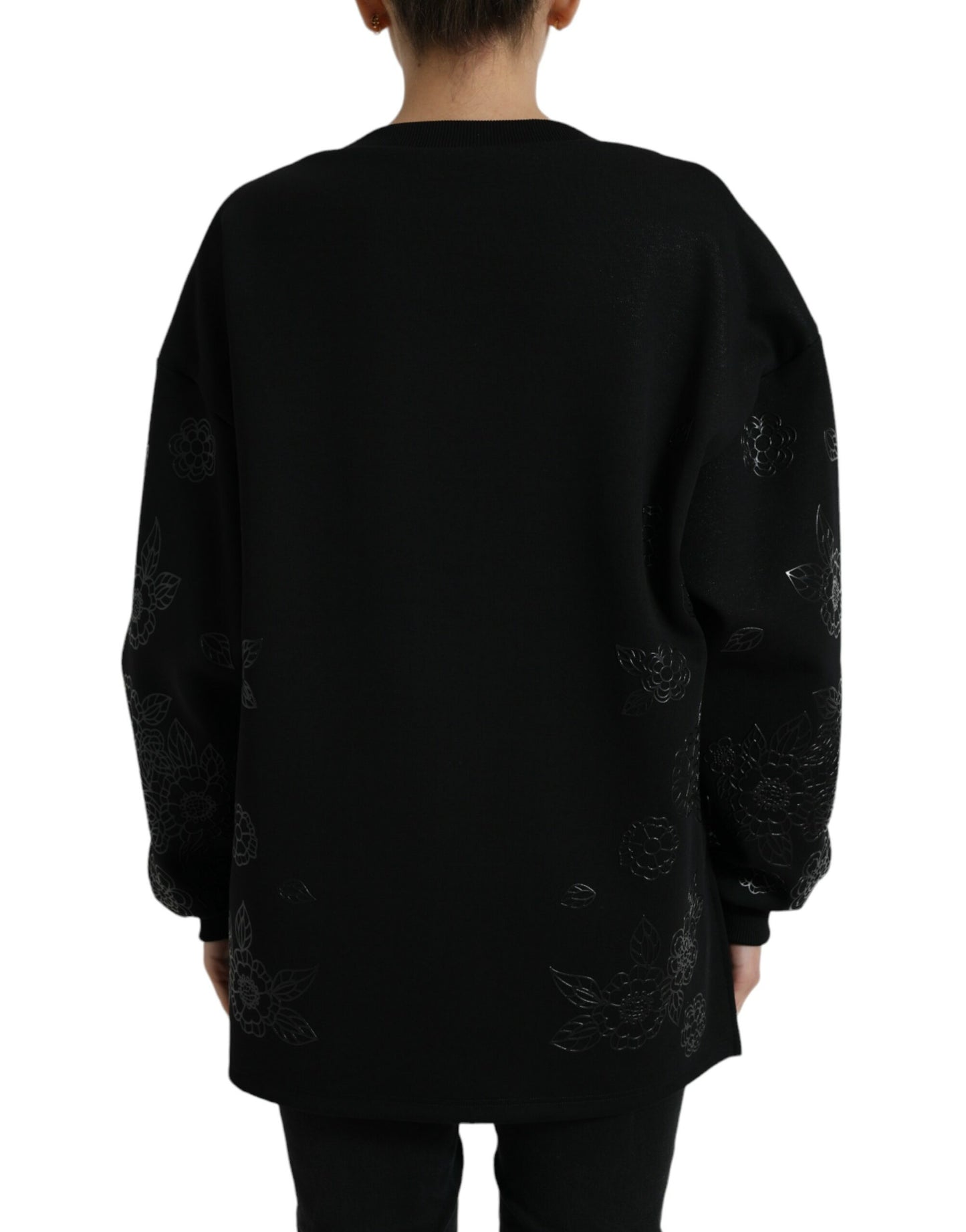 Pull noir Dolce &amp; Gabbana avec logo floral appliqué
