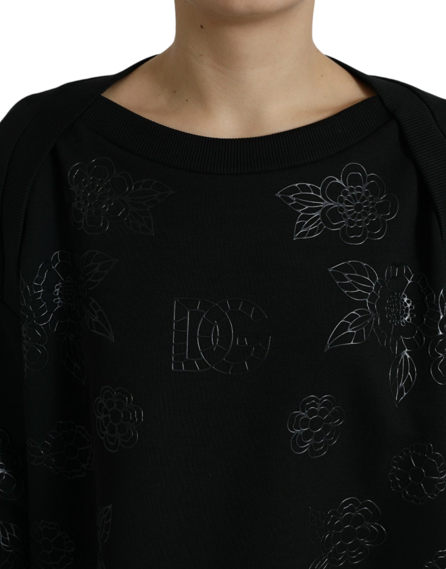Pull noir Dolce &amp; Gabbana avec logo floral appliqué