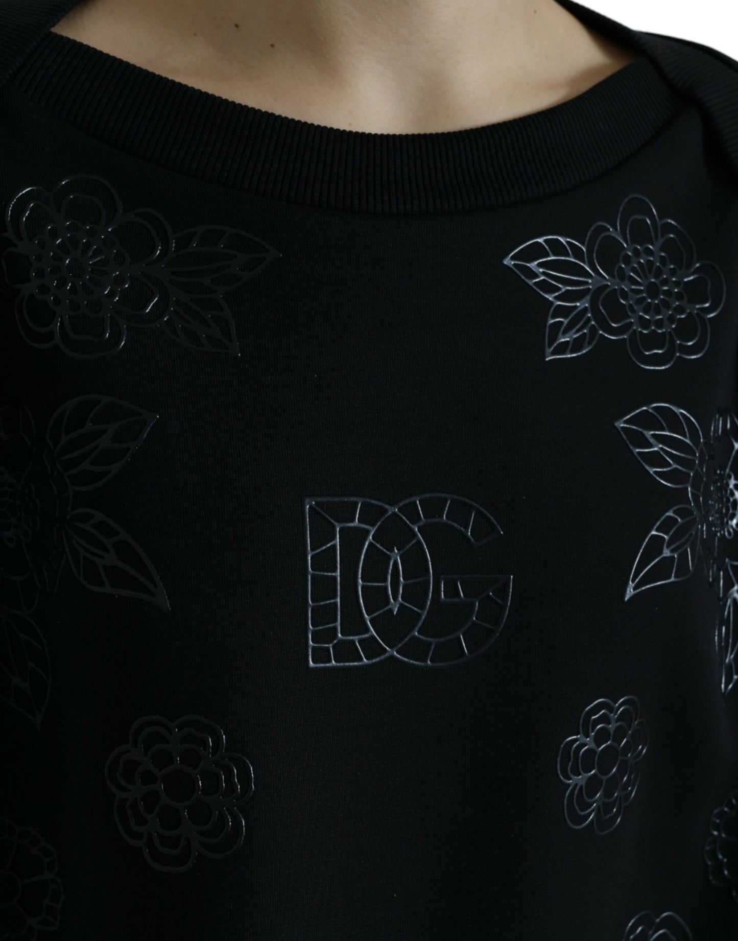 Pull noir Dolce &amp; Gabbana avec logo floral appliqué