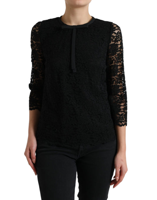 Chemisier noir STAFF Dolce &amp; Gabbana en dentelle florale et nylon