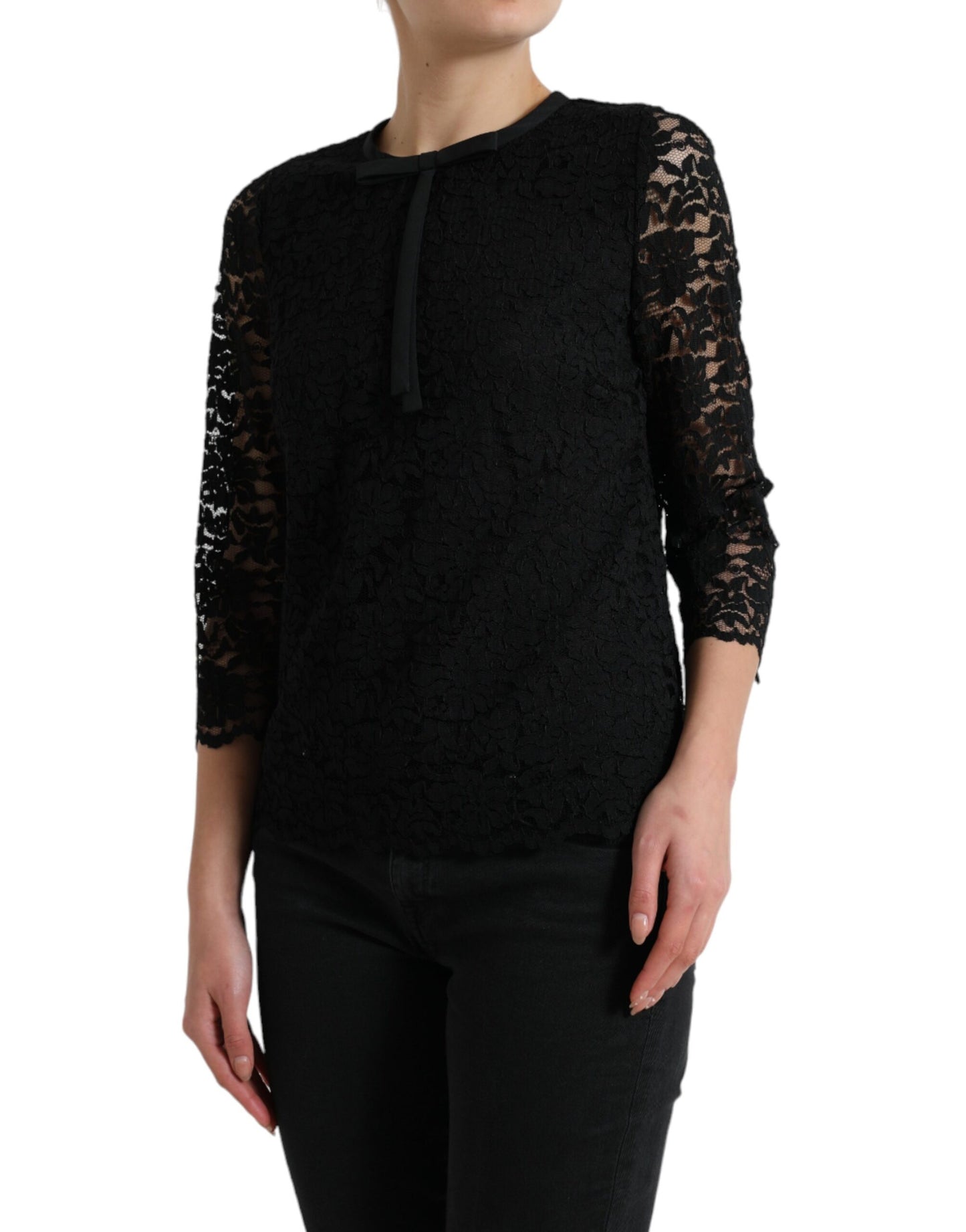Chemisier noir STAFF Dolce &amp; Gabbana en dentelle florale et nylon
