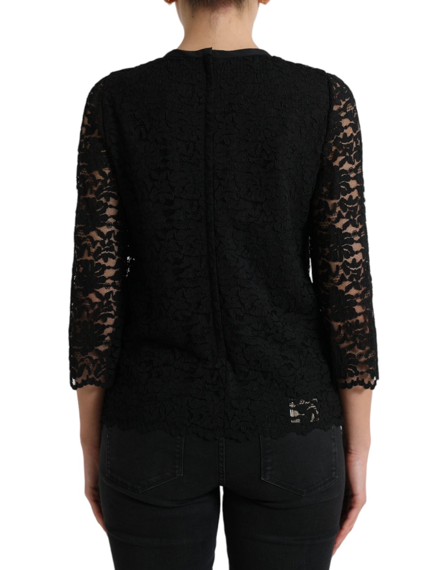 Chemisier noir STAFF Dolce &amp; Gabbana en dentelle florale et nylon