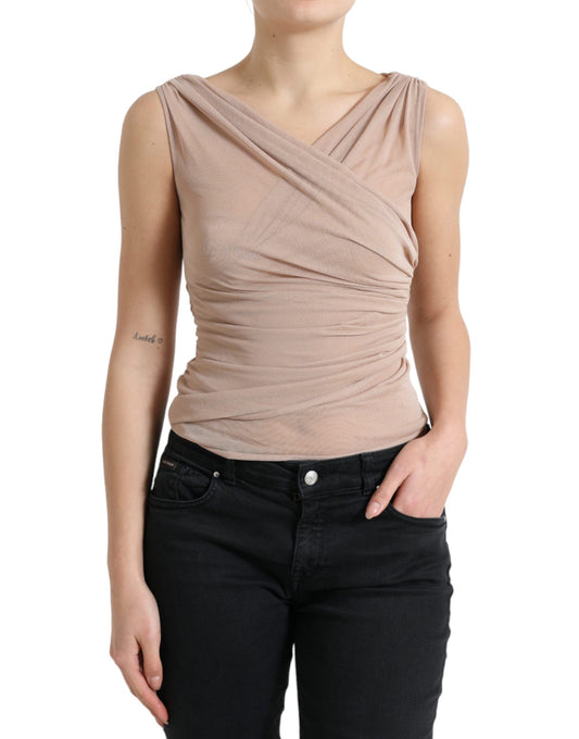 Débardeur sans manches à col en V en viscose beige Dolce &amp; Gabbana