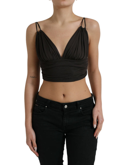 Débardeur court à décolleté plongeant en V en viscose marron Dolce &amp; Gabbana