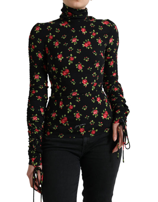 Chemisier à col roulé imprimé roses noires Dolce &amp; Gabbana