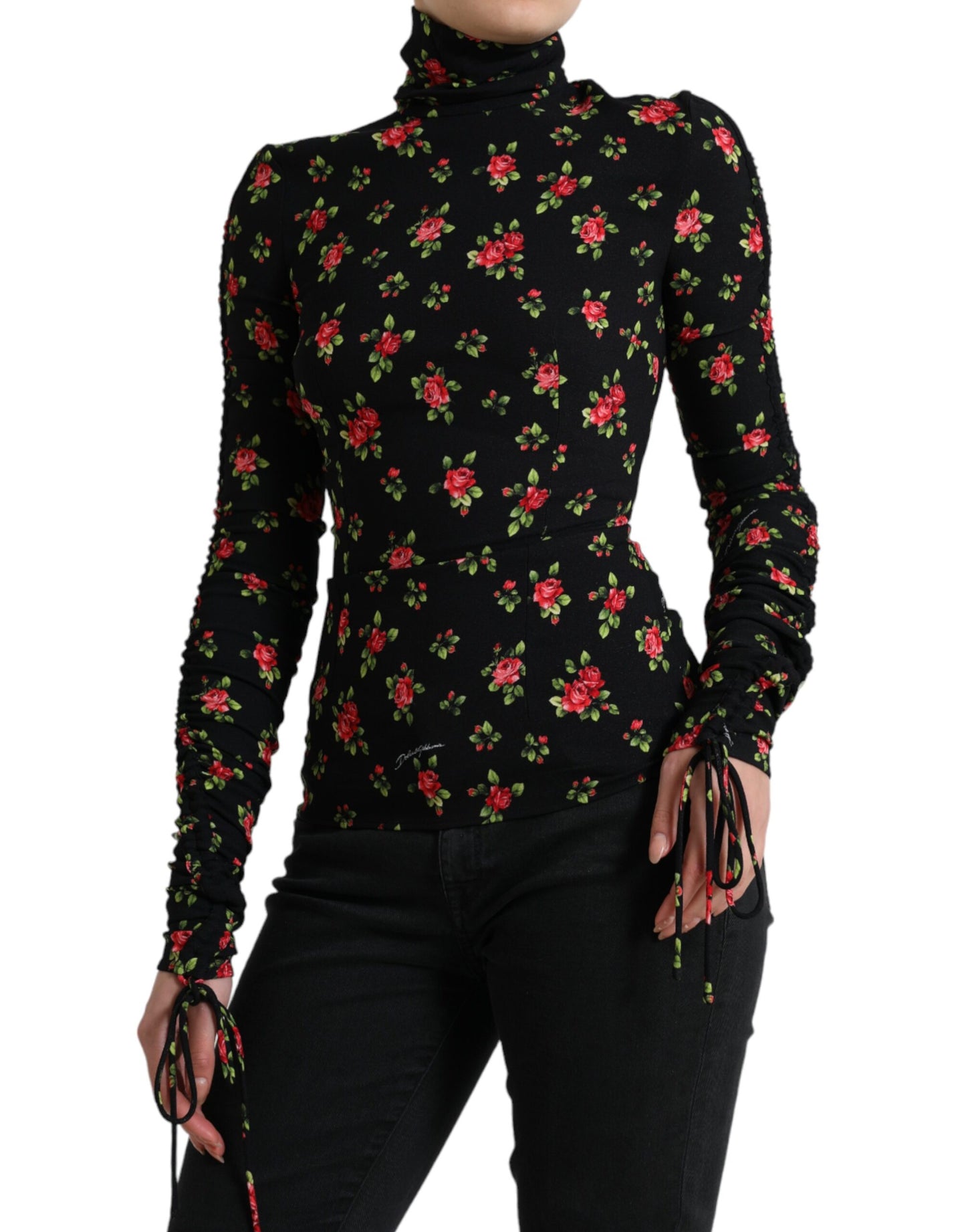 Chemisier à col roulé imprimé roses noires Dolce &amp; Gabbana