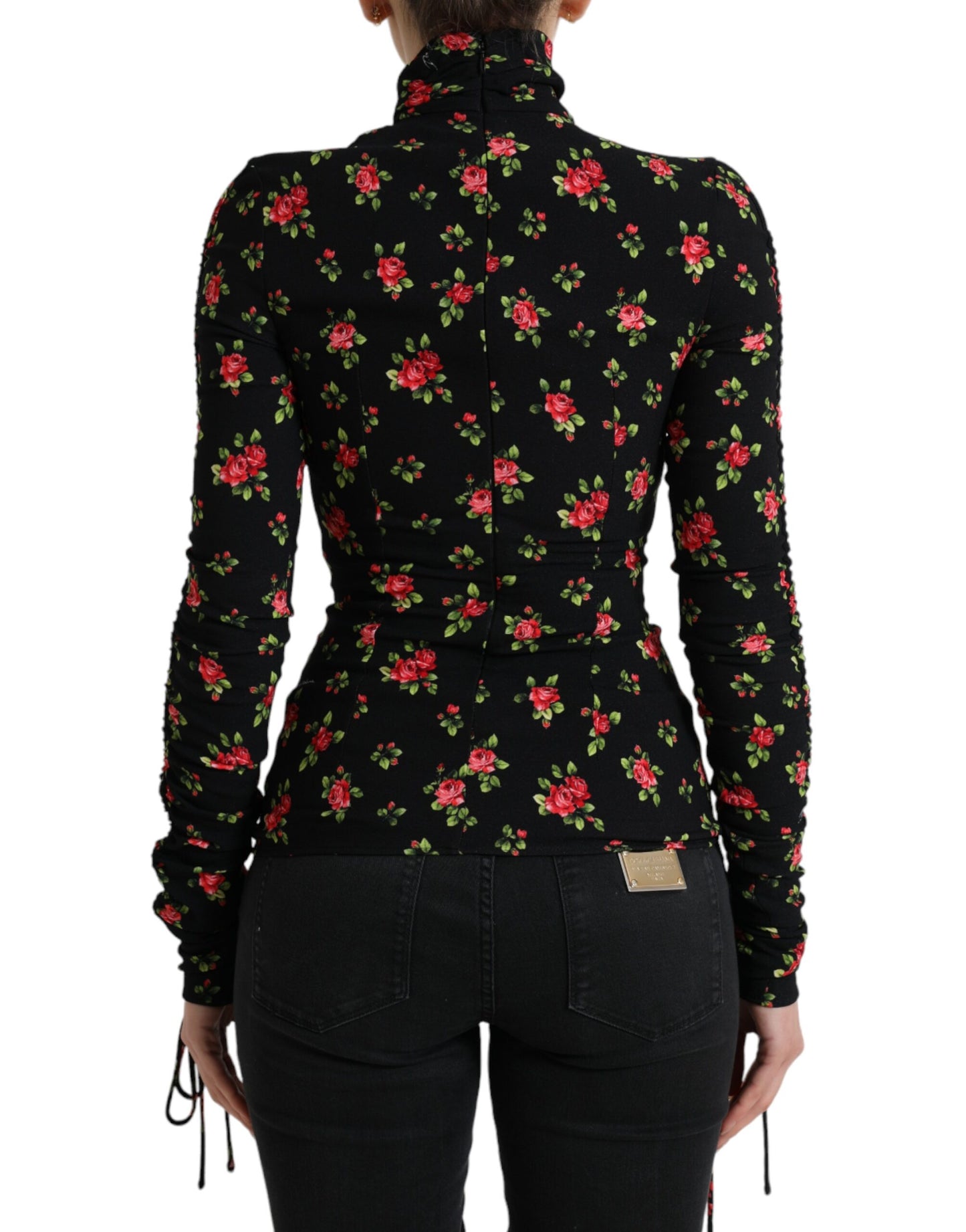 Chemisier à col roulé imprimé roses noires Dolce &amp; Gabbana