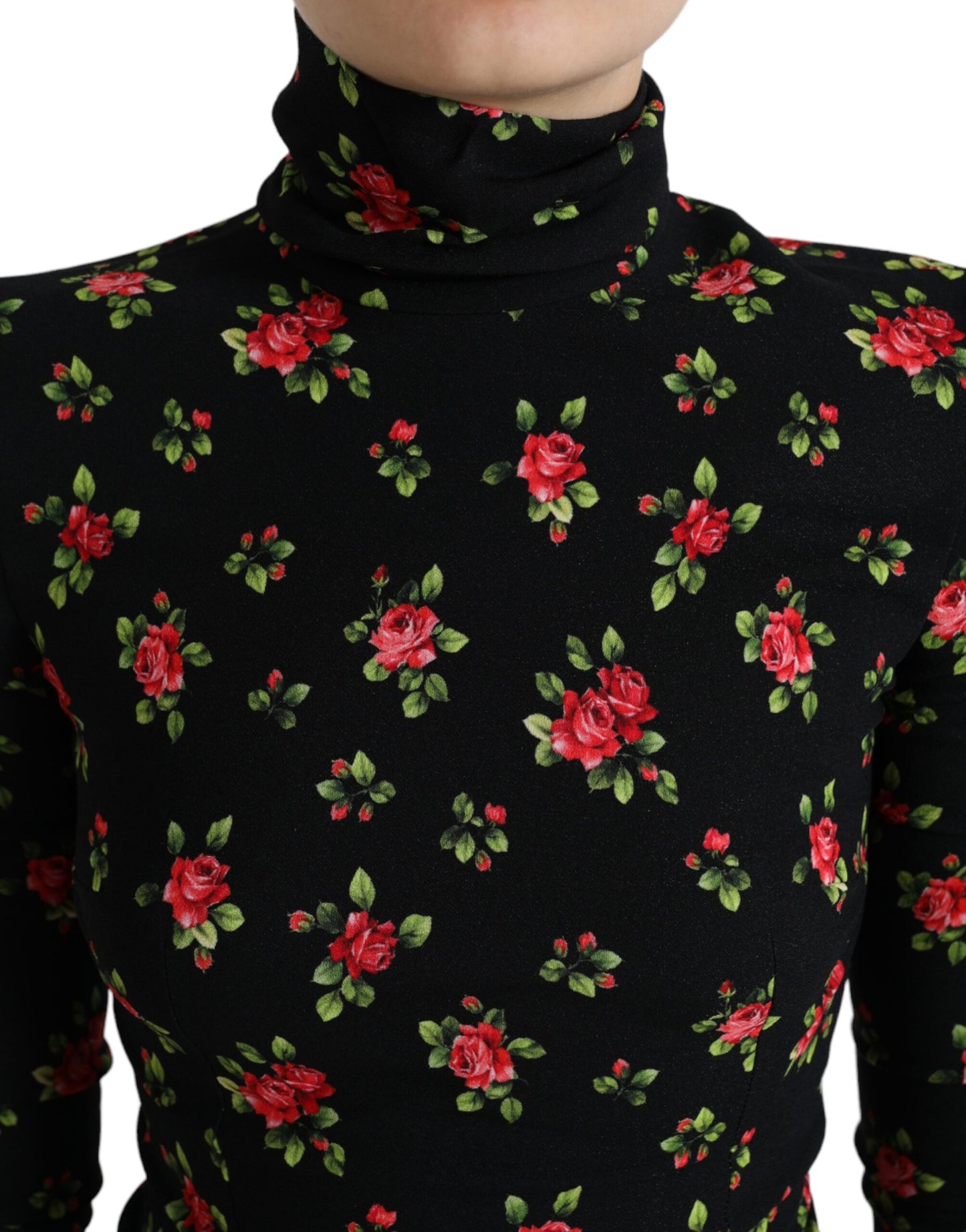 Chemisier à col roulé imprimé roses noires Dolce &amp; Gabbana