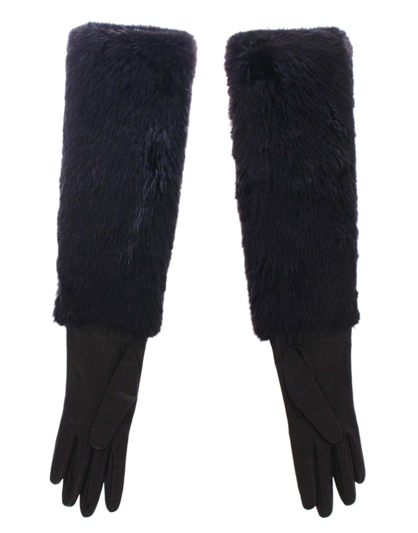 Gants de coude en cuir d'agneau et fourrure de castor noirs Dolce &amp; Gabbana