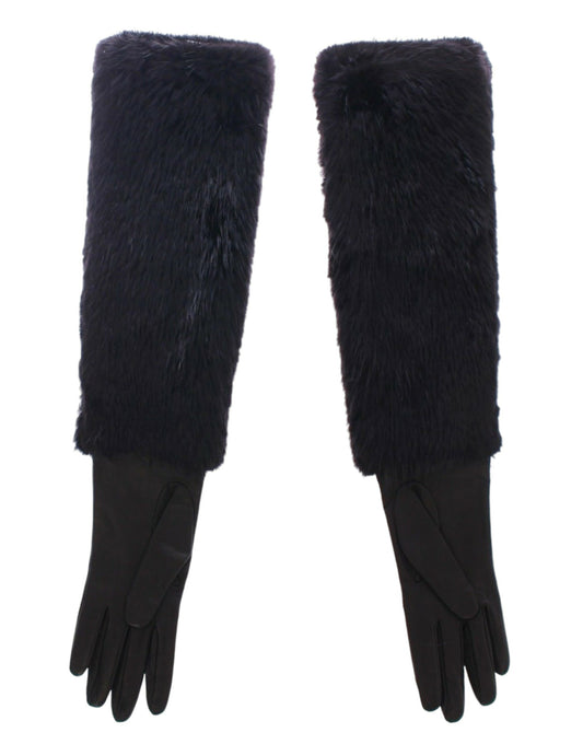 Gants de coude en cuir d'agneau et fourrure de castor noirs Dolce &amp; Gabbana