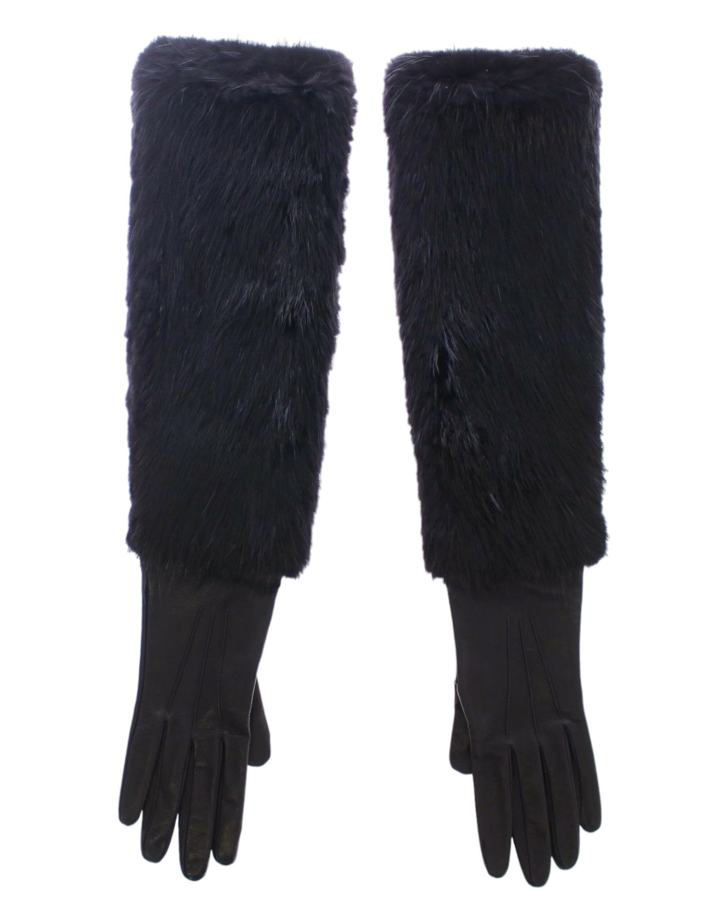 Gants de coude en cuir d'agneau et fourrure de castor noirs Dolce &amp; Gabbana
