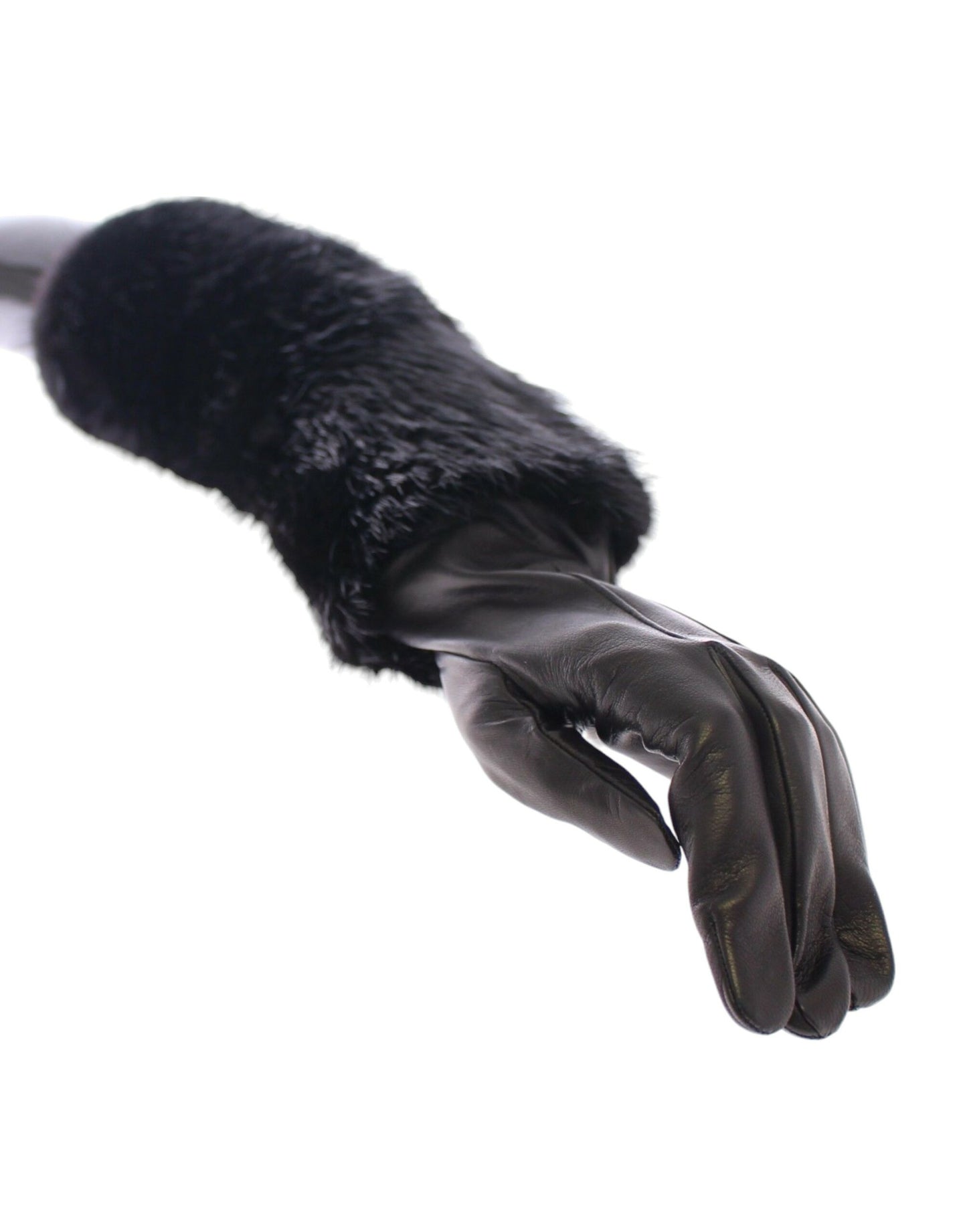 Gants de coude en cuir d'agneau et fourrure de castor noirs Dolce &amp; Gabbana