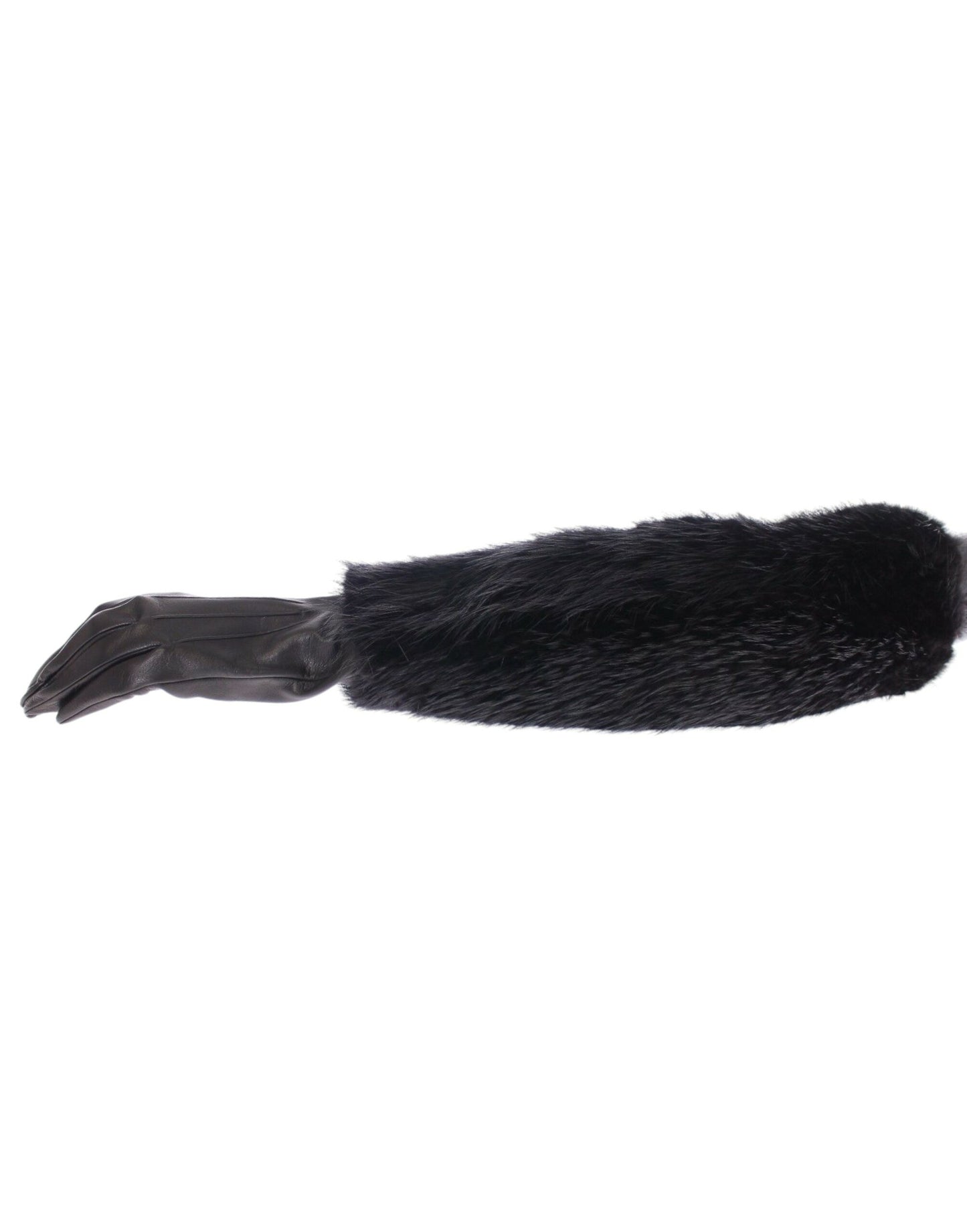 Gants de coude en cuir d'agneau et fourrure de castor noirs Dolce &amp; Gabbana