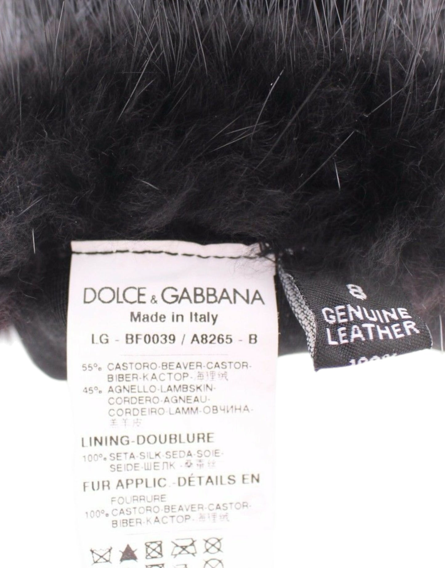 Gants de coude en cuir d'agneau et fourrure de castor noirs Dolce &amp; Gabbana