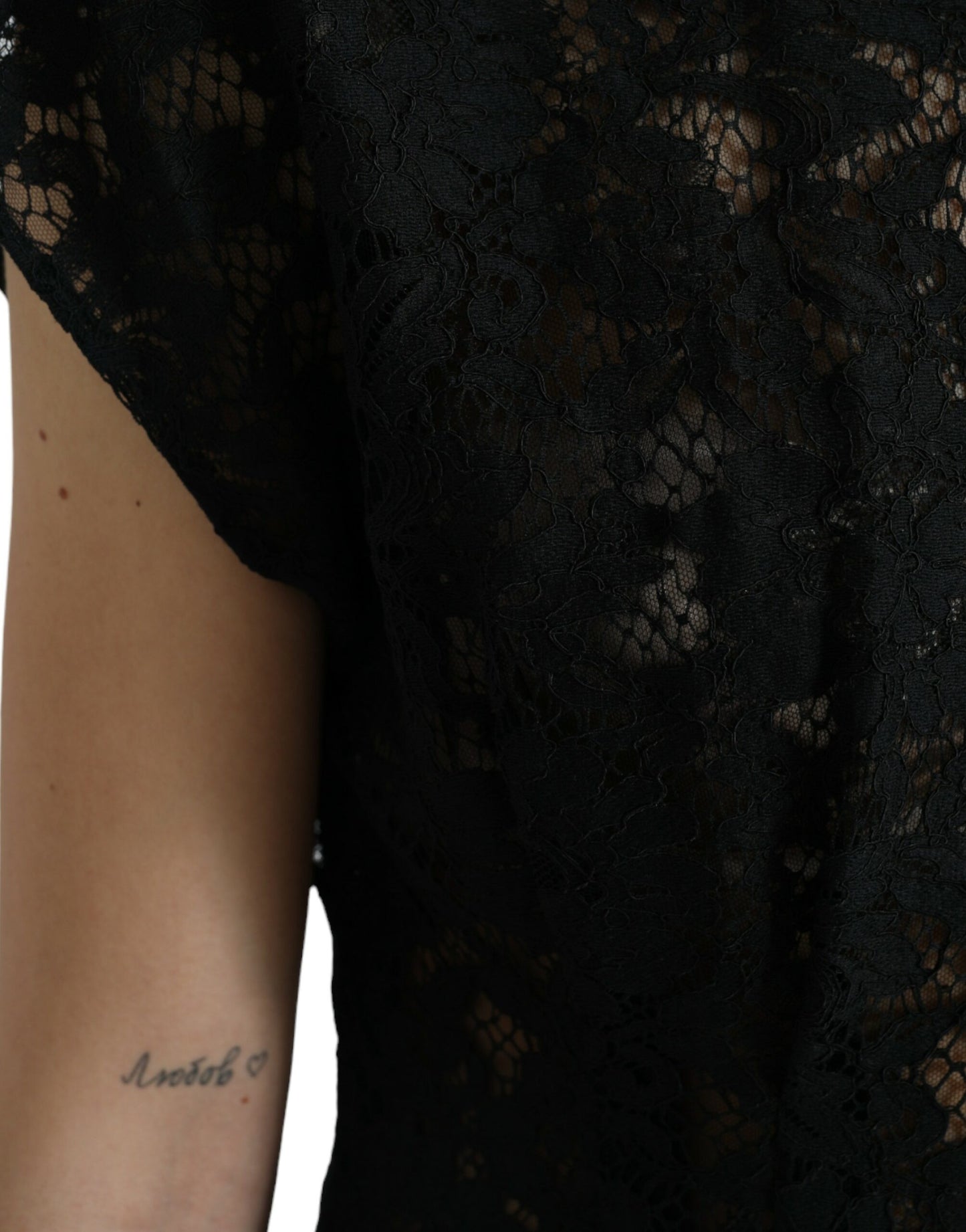 Robe courte trapèze en coton et dentelle florale noire Dolce &amp; Gabbana