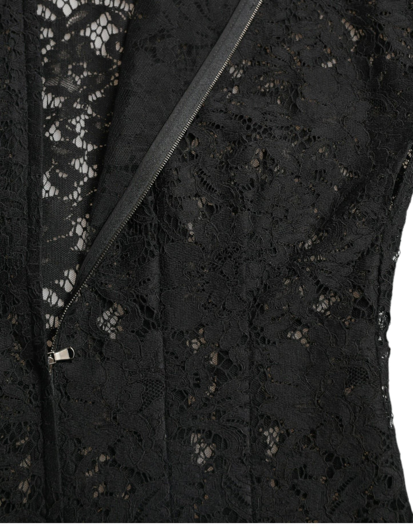 Robe courte trapèze en coton et dentelle florale noire Dolce &amp; Gabbana