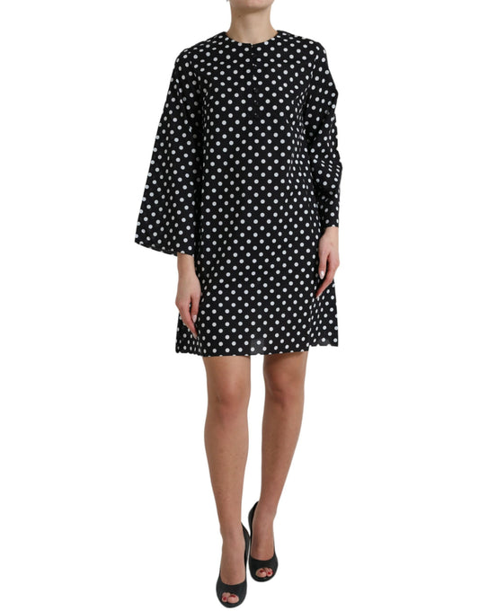 Robe courte droite en nylon à pois noirs et blancs Dolce &amp; Gabbana