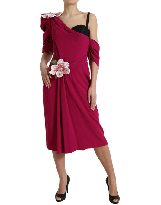 Dolce &amp; Gabbana – Lilafarbenes One-Shoulder-Kleid mit Blumenverzierung